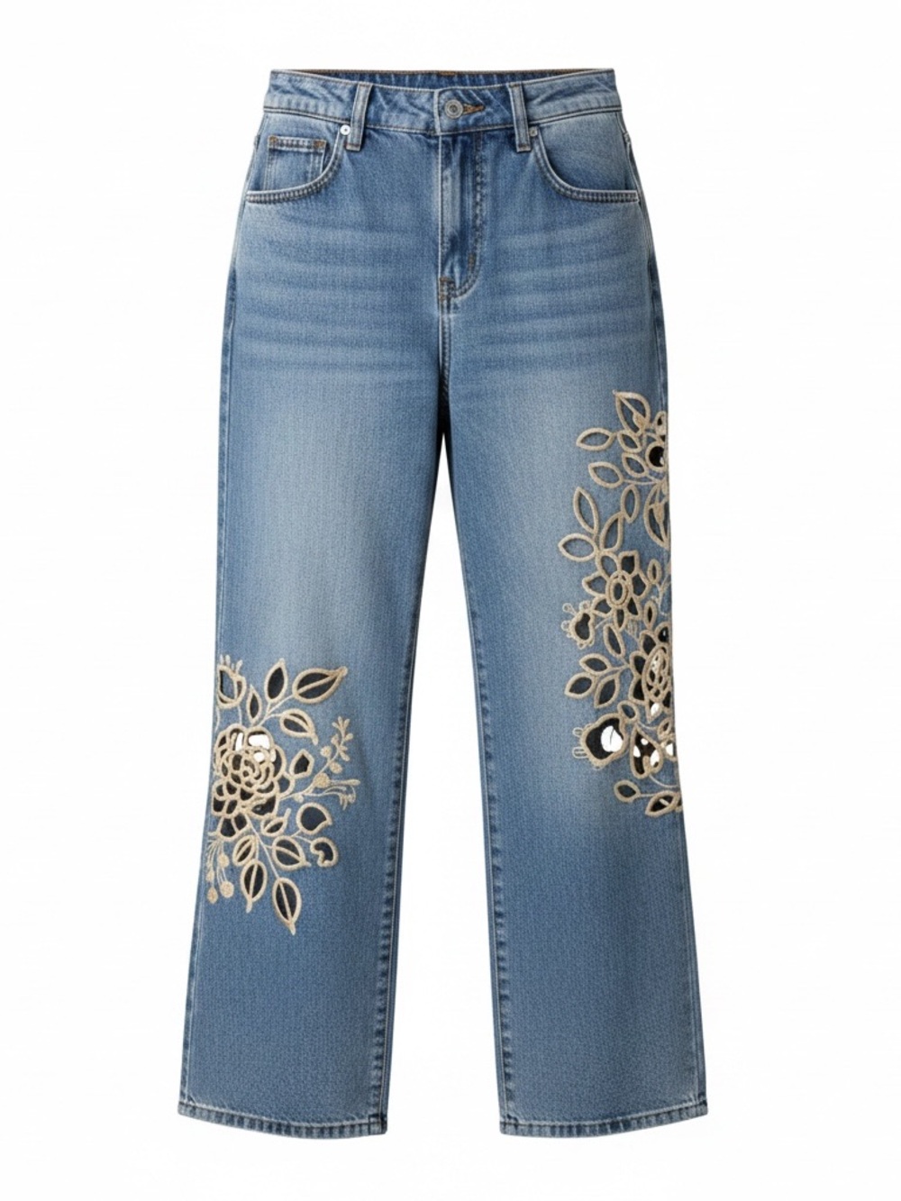 Oli & Hali Embroidered Wide-Leg Blue Jeans